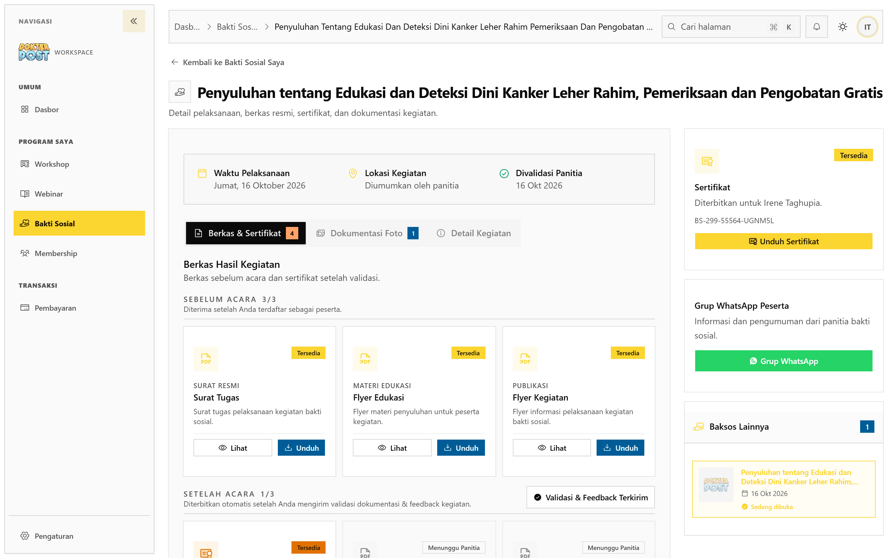 Dashboard Baksos Detail