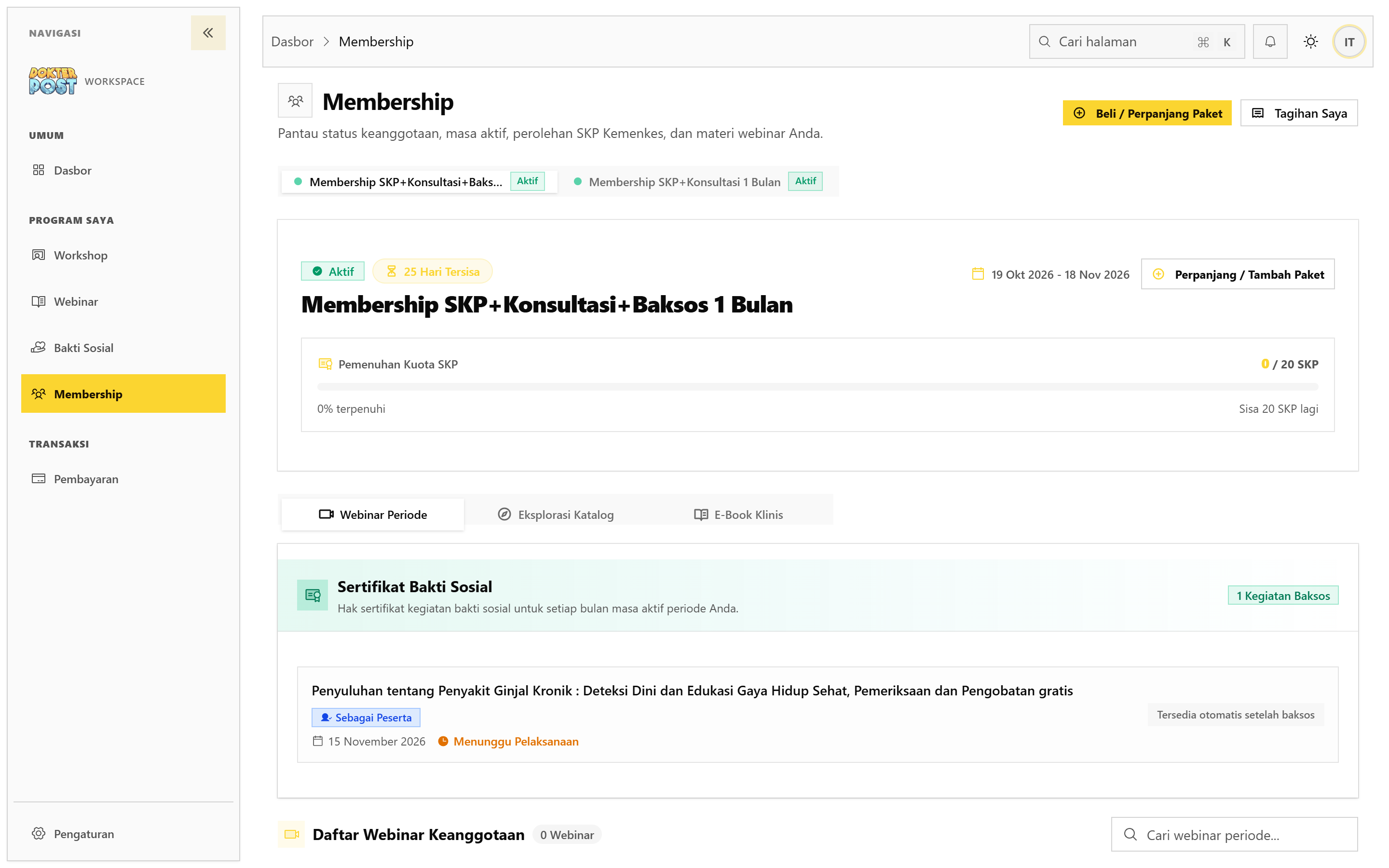 Dashboard Membership Detail